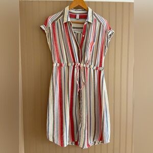 Old Navy Maternity Linen Blend Button Down Striped Dress Women’s Size M
